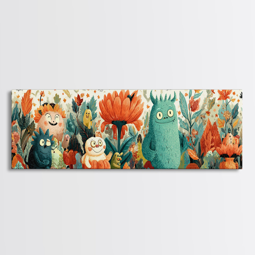 The Monster Flower Shop, Retro Halloween Art, Extra Wide Wall Art, Canvas Print, Cute Halloween Wall Art
