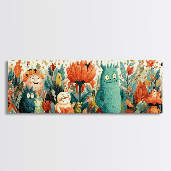The Monster Flower Shop, Retro Halloween Art, Extra Wide Wall Art, Canvas Print, Cute Halloween Wall Art