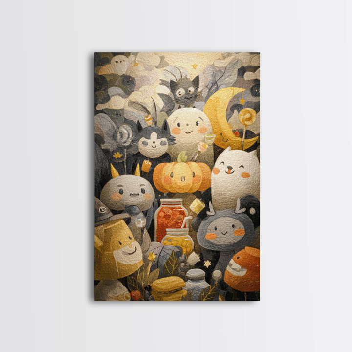 The Pumpkin Pancake Breakfast, Pastel Halloween Art, Vertical Wall Art, Canvas Print, Cute Halloween Wall Art