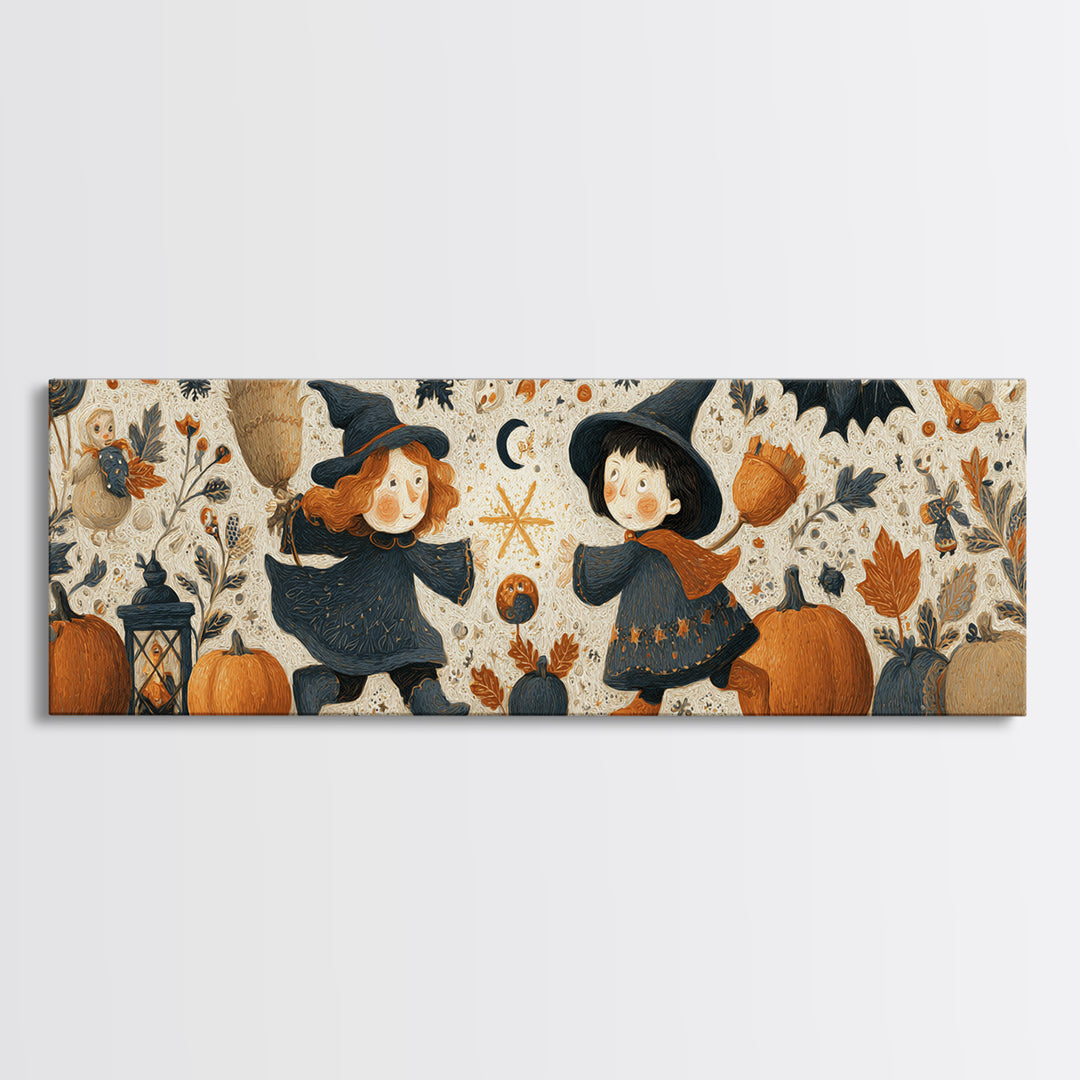 The First Autumn Snowflake, Folk Halloween Art, Extra Wide Wall Art, Canvas Print, Cute Halloween Wall Art
