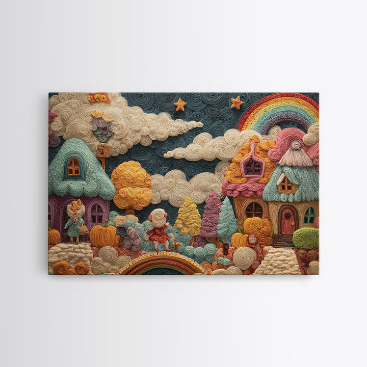 The Upside-Down Candy Kingdom, Quilled Halloween Art, Landscape Wall Art, Framed Canvas Print, Cute Halloween Wall Art