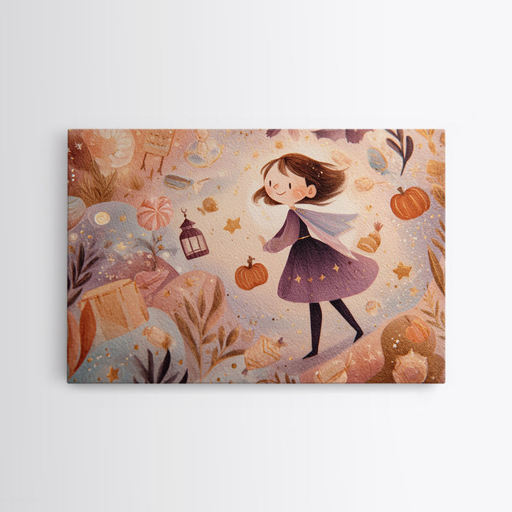 The Magical Costume Workshop, Watercolor Halloween Art, Landscape Wall Art, Framed Canvas Print, Cute Halloween Wall Art
