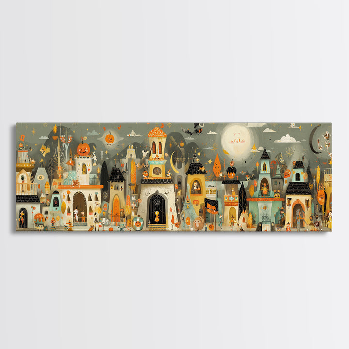 The Costume Planet, Retro Halloween Art, Extra Wide Wall Art, Canvas Print, Cute Halloween Wall Art, Cozy Autumn Kids Decor