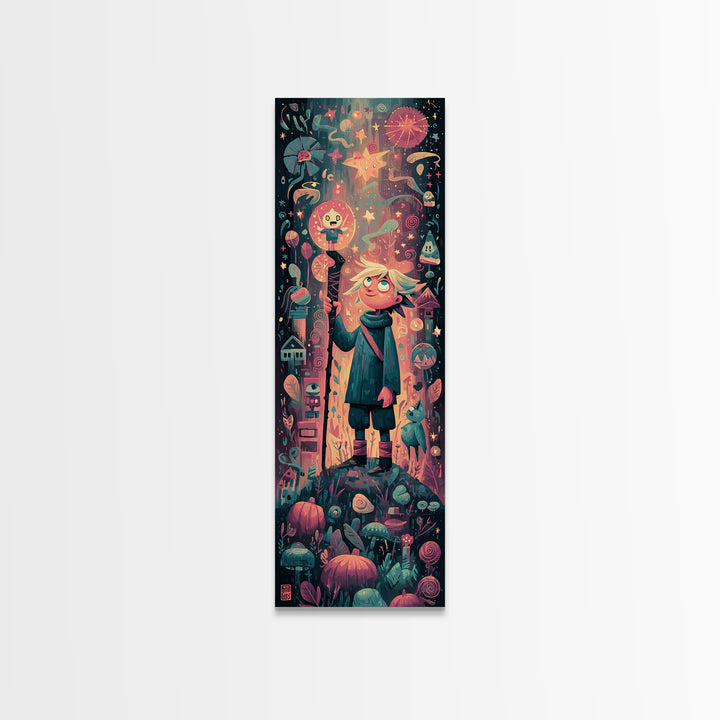 The Star-Seer Of Black Dunwich, Vaporwave Halloween Art, Tall Narrow Wall Art, Framed Canvas Print, Cute Halloween Wall Art