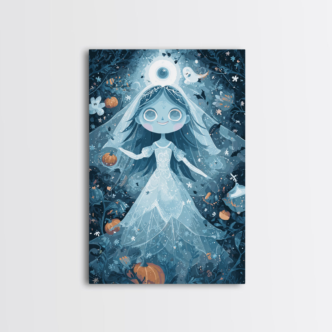 The Bride Of The Abyssal Moon, Pixel Halloween Art, Vertical Wall Art, Canvas Print, Cute Halloween Wall Art