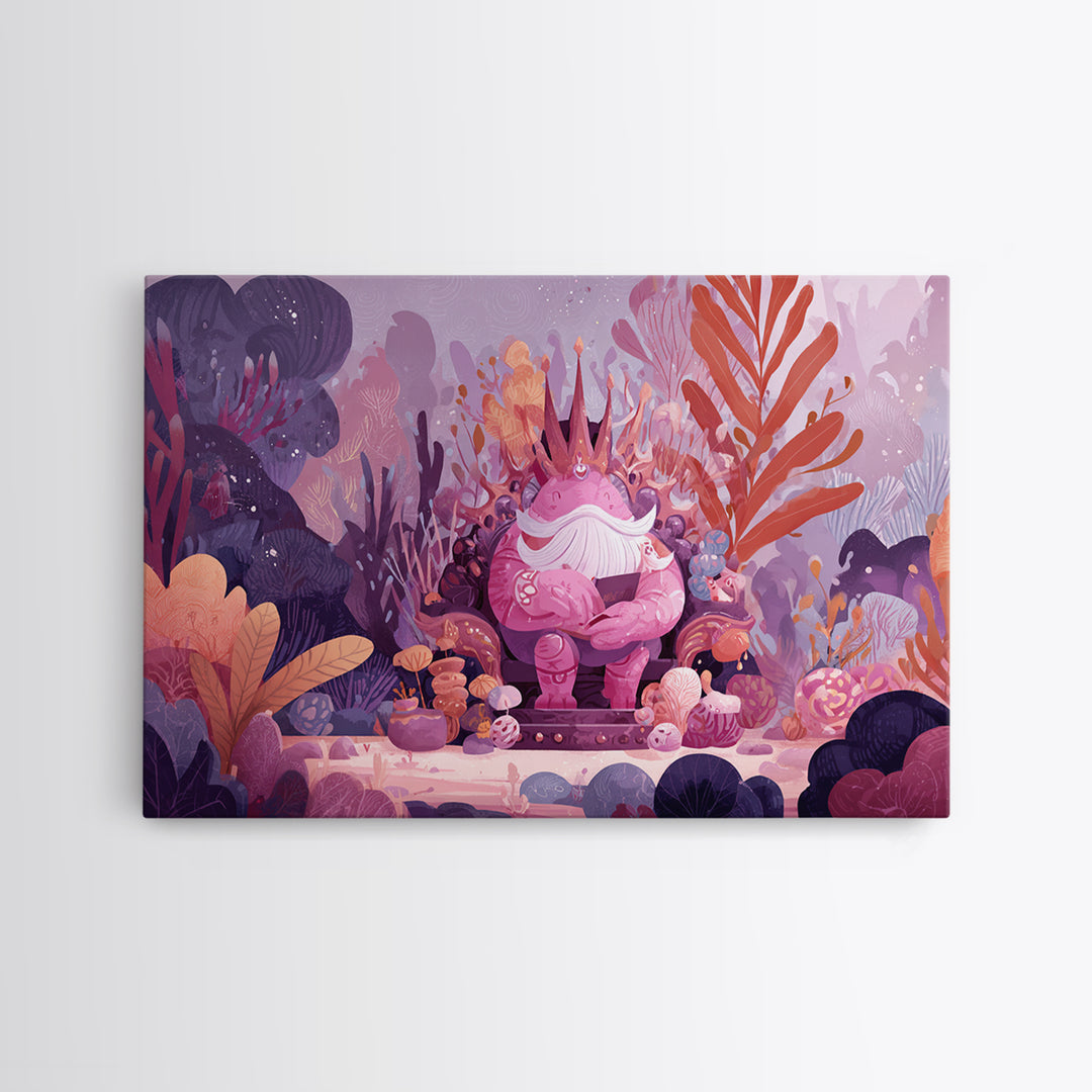 The Watcher In The Coral Throne, Vector Halloween Art, Landscape Wall Art, Framed Canvas Print, Cute Halloween Wall Art