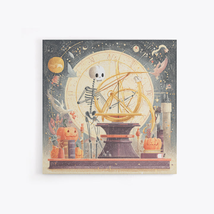 The Astronomer Of The Hollow Sky, Hand Sketch Halloween Art, Square Wall Art, Canvas Print, Cute Halloween Wall Art