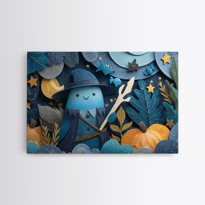 The Keeper Of The Black Reef Key, Paper Collage Halloween, Landscape Wall Art, Framed Canvas Print, Cute Halloween Wall Art