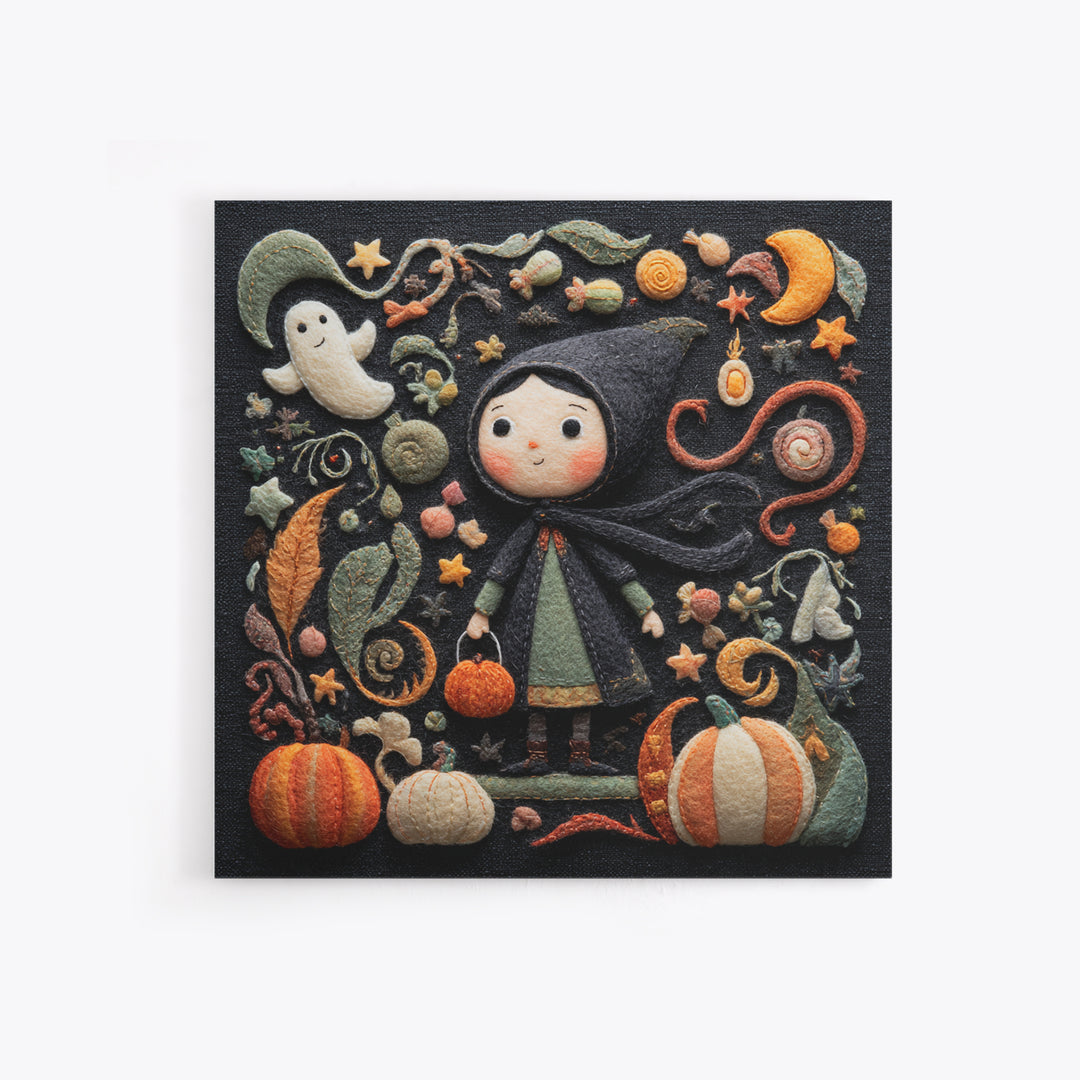 The Widow Of The Whispering Comet, Felt Halloween Art, Square Wall Art, Canvas Print, Cute Halloween Wall Art