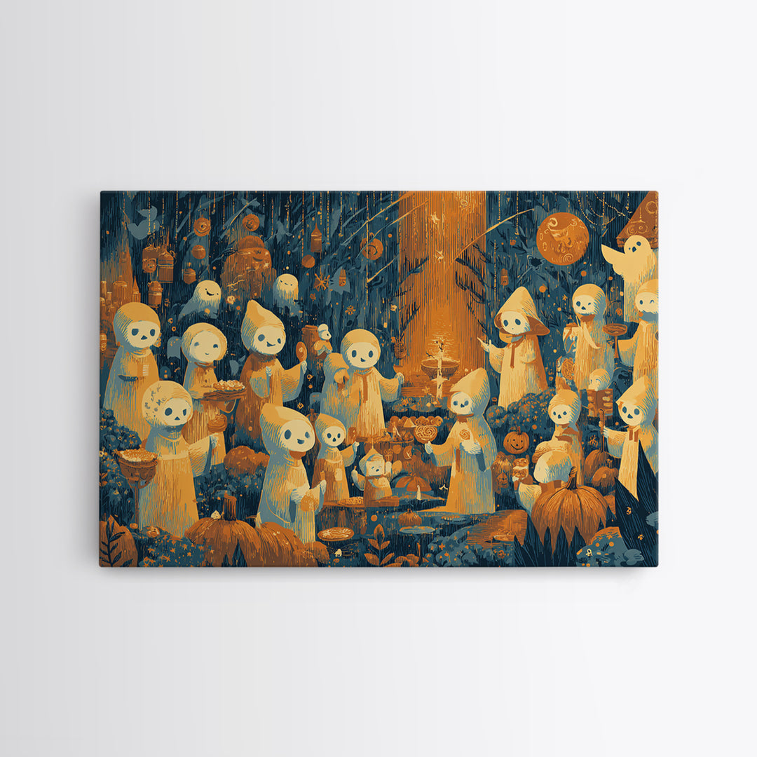The Feast Of The Pale Cult, Screenprint Halloween Art, Landscape Wall Art, Framed Canvas Print, Cute Halloween Wall Art