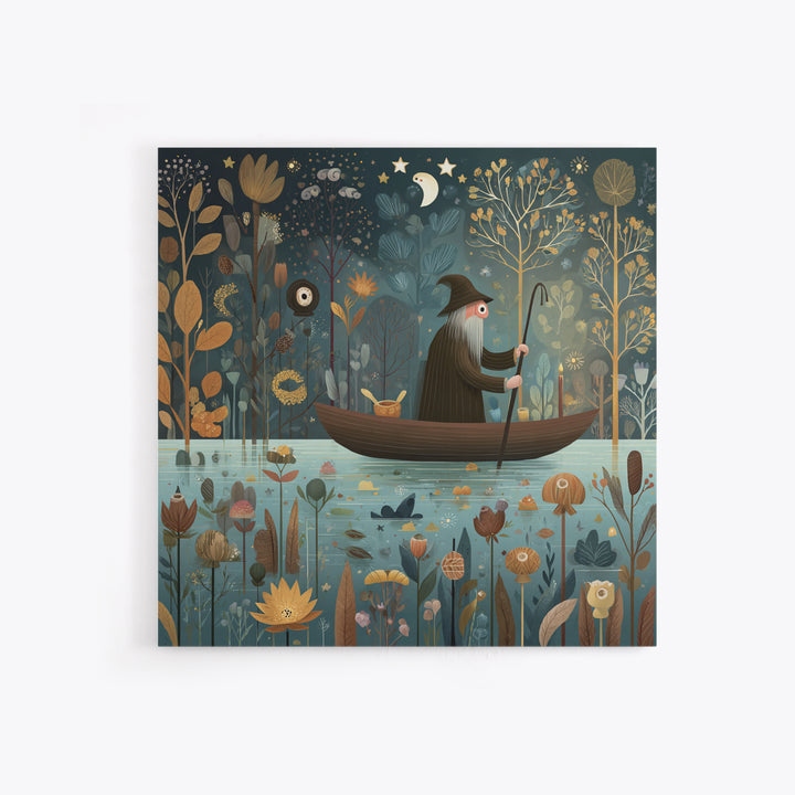 The Ferryman Of The Outer Marsh, Folk Halloween Art, Square Wall Art, Canvas Print, Cute Halloween Wall Art