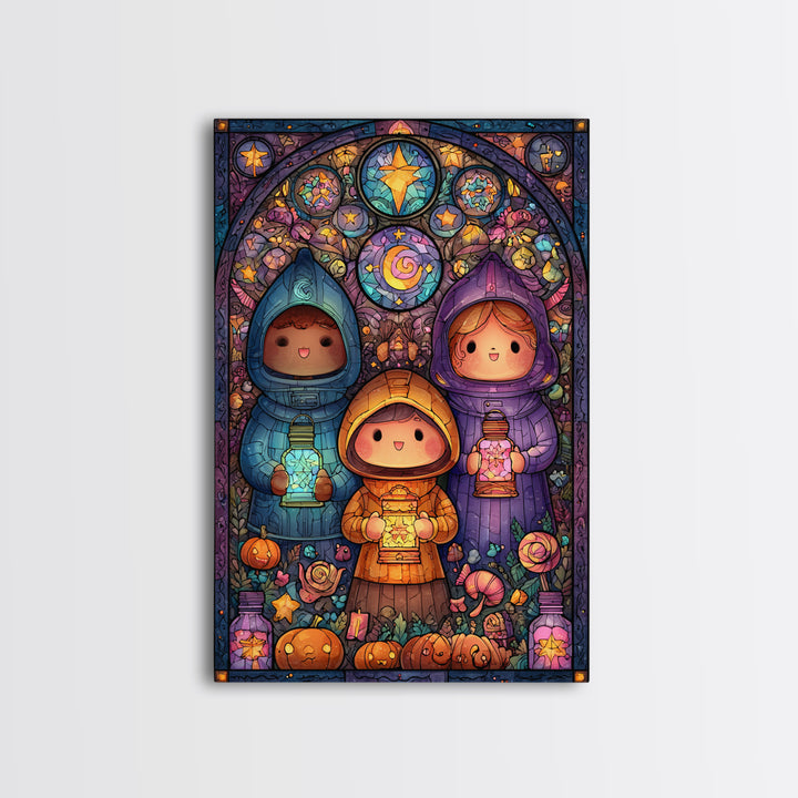 The Lantern Market Beyond The Veil, Stained Glass Halloween, Vertical Wall Art, Canvas Print, Cute Halloween Wall Art
