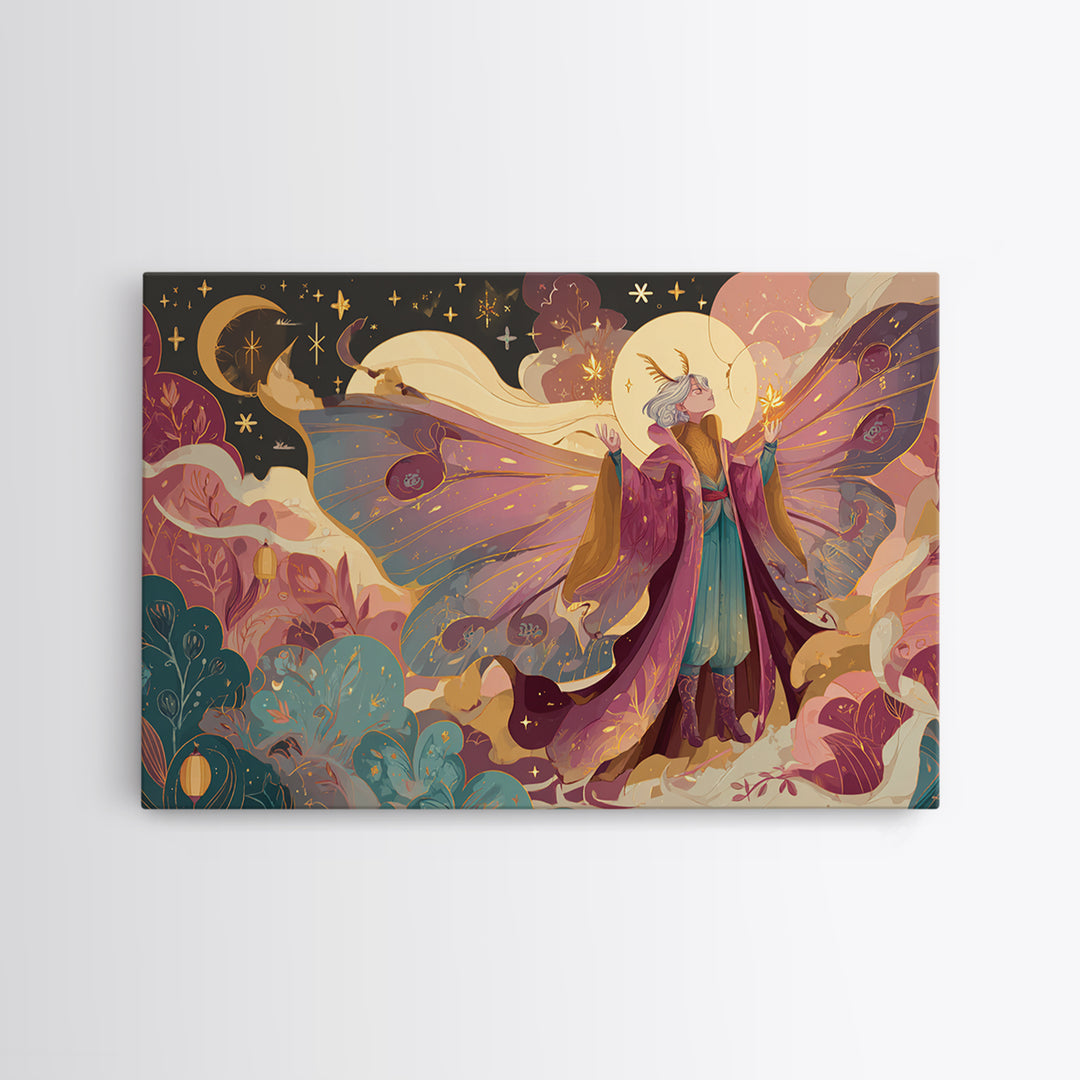 The Moth Prophet Of Kadath, Vaporwave Halloween Art, Landscape Wall Art, Framed Canvas Print, Cute Halloween Wall Art