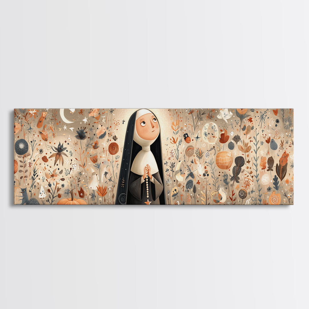 The Nun Of The Endless Constellation, Hand Sketch Halloween Art, Extra Wide Wall Art, Canvas Print, Cute Halloween Wall Art