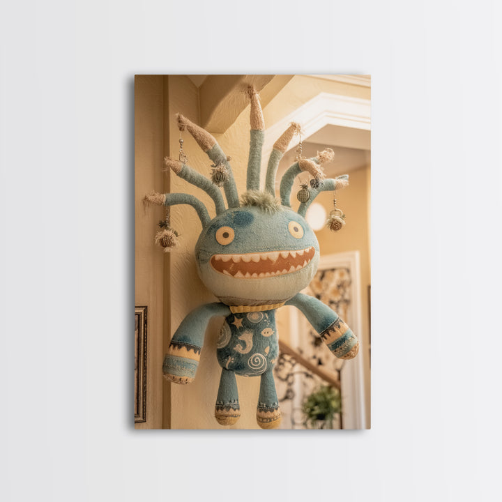 The Mask Of The Crawling God, Plush Halloween Art, Vertical Wall Art, Canvas Print, Cute Halloween Wall Art