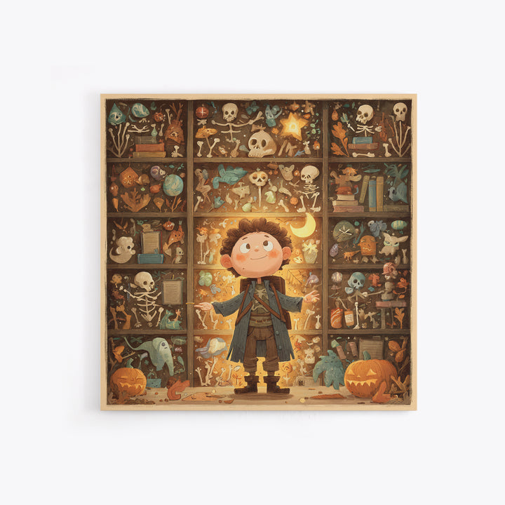 The Archivist Of Dreaming Bones, Retro Halloween Art, Square Wall Art, Canvas Print, Cute Halloween Wall Art