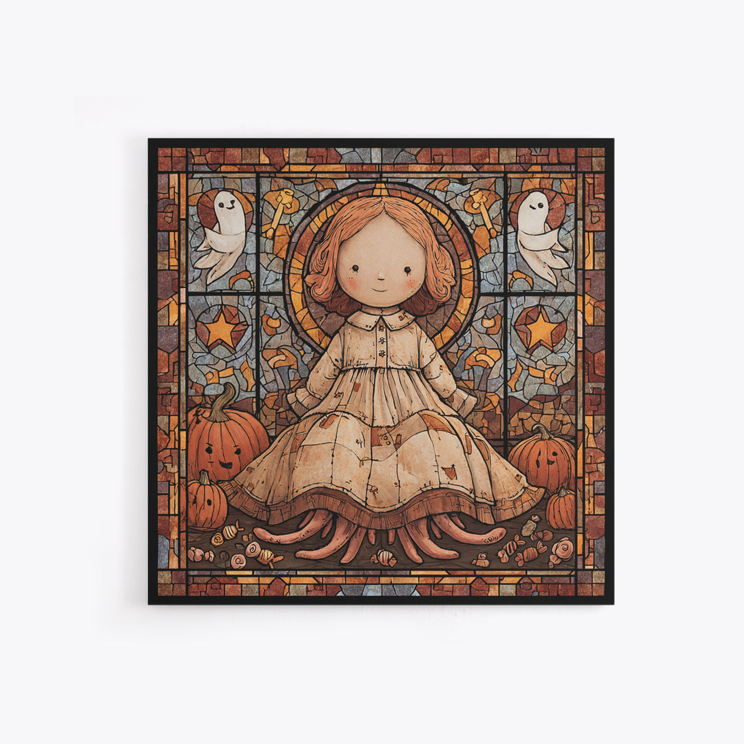 The Doll From Beyond The Void, Stained Glass Halloween, Square Wall Art, Canvas Print, Cute Halloween Wall Art