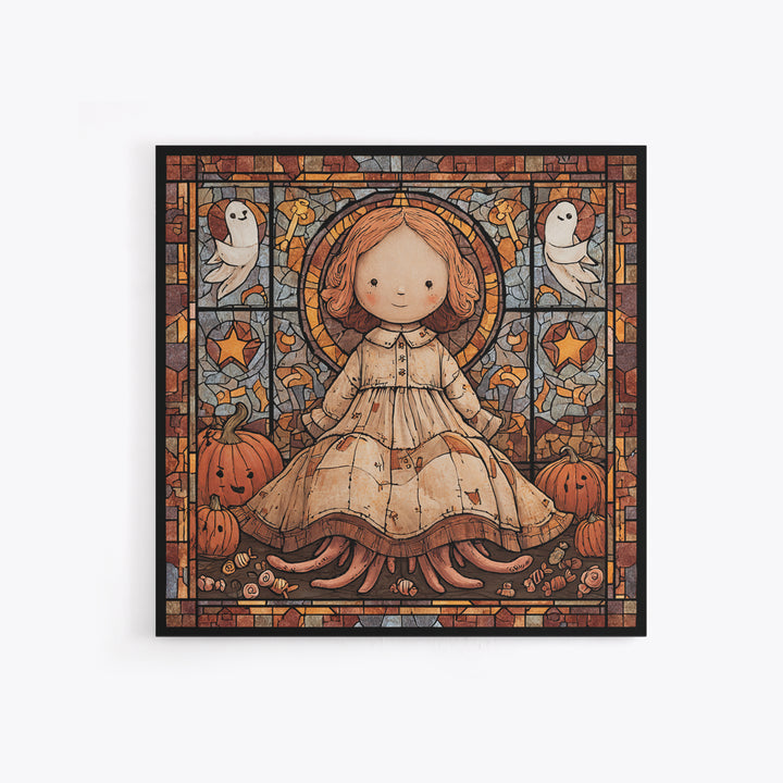 The Doll From Beyond The Void, Stained Glass Halloween, Square Wall Art, Canvas Print, Cute Halloween Wall Art