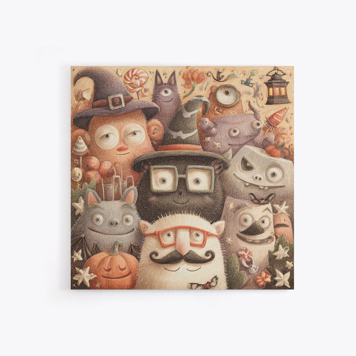 The Costume Photo Booth, Hand Sketch Halloween Art, Square Wall Art, Canvas Print, Cute Halloween Wall Art