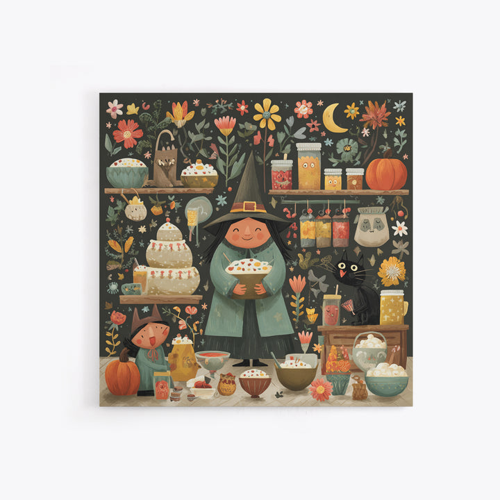 The Candy Witch'S Kitchen, Folk Halloween Art, Square Wall Art, Canvas Print, Cute Halloween Wall Art