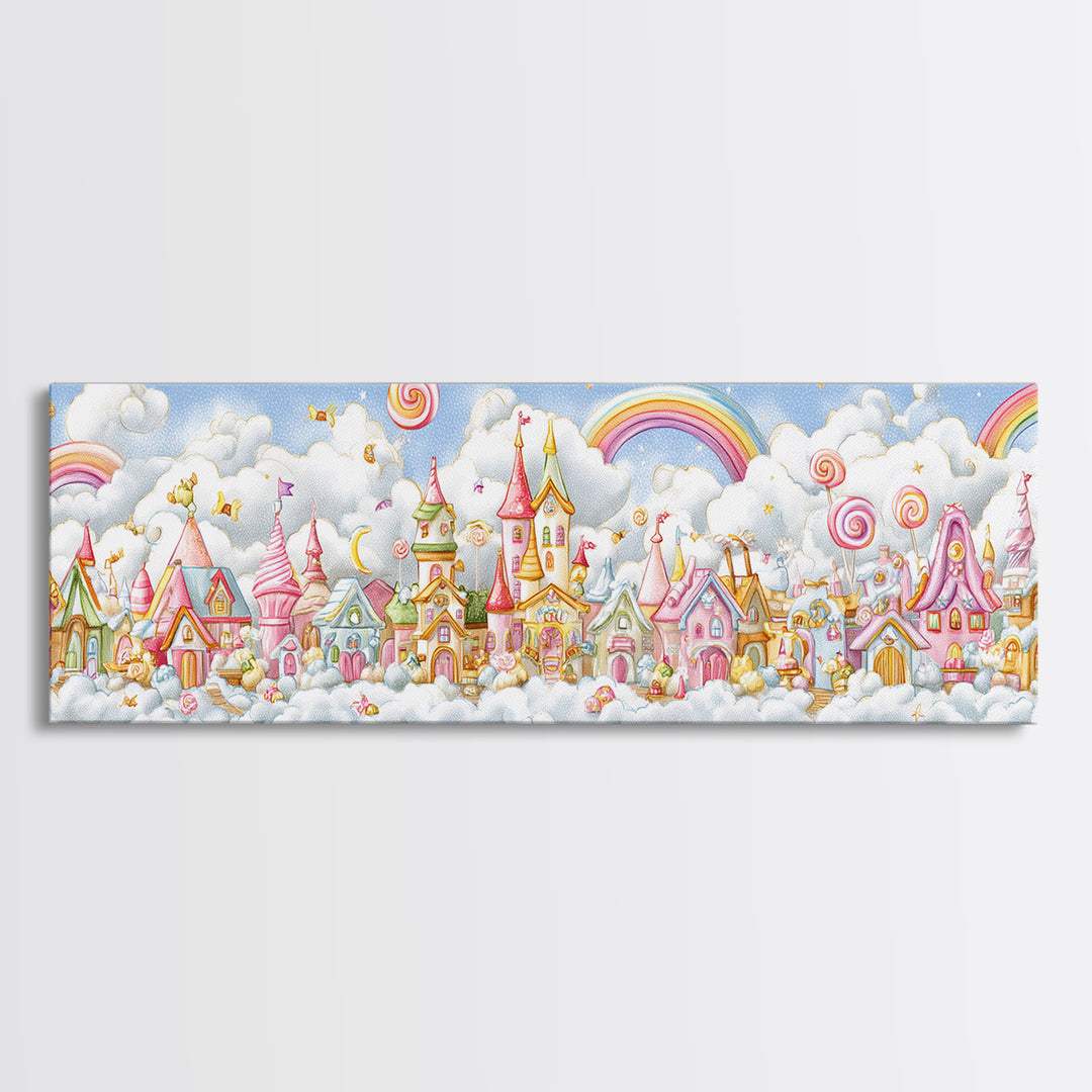 The Upside-Down Candy Kingdom, Embroidered Halloween Art, Extra Wide Wall Art, Canvas Print, Cute Halloween Wall Art