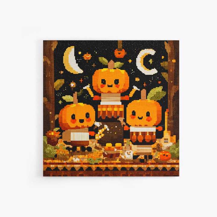 The Pumpkin Music Band, Pixel Halloween Art, Square Wall Art, Canvas Print, Cute Halloween Wall Art, Halloween Kids Decor
