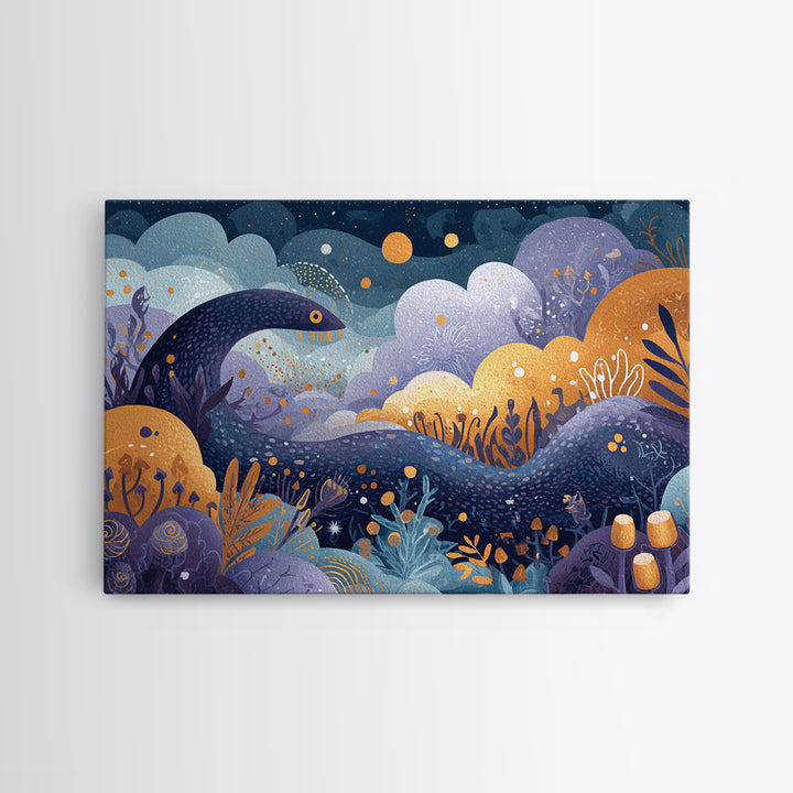 The Crawler Beneath The Floor Of Stars, Watercolor Halloween Art, Landscape Wall Art, Framed Canvas Print, Cute Halloween Wall Art