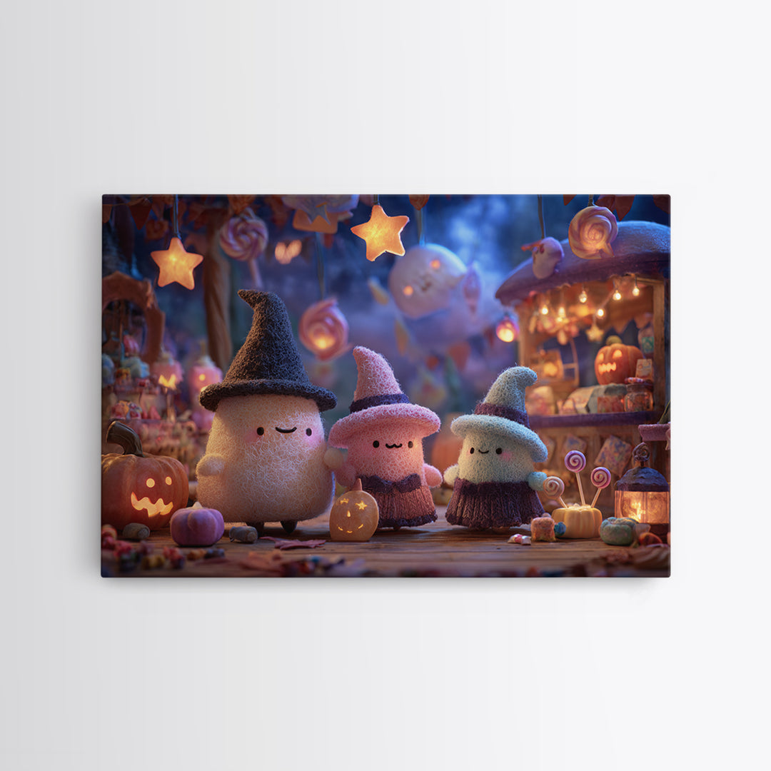 The Magical Costume Workshop, Clay Halloween Art, Landscape Wall Art, Framed Canvas Print, Cute Halloween Wall Art