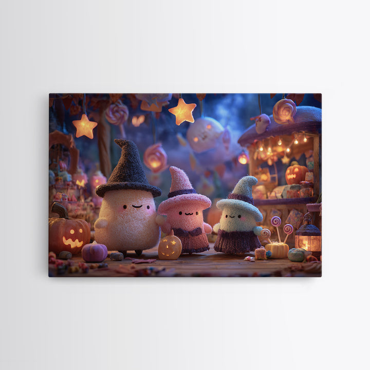 The Magical Costume Workshop, Clay Halloween Art, Landscape Wall Art, Framed Canvas Print, Cute Halloween Wall Art