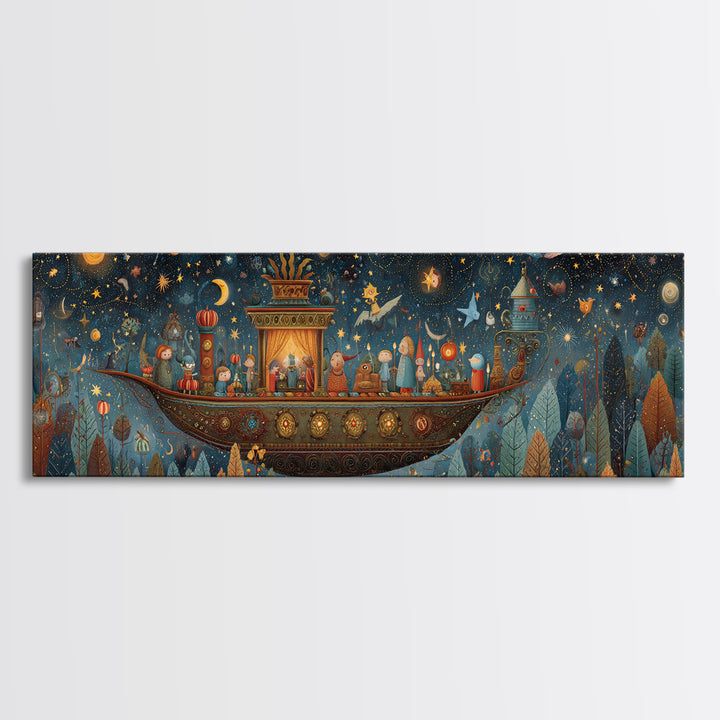 The Candelit Ark Of Forgotten Stars, Plush Halloween Art, Extra Wide Wall Art, Canvas Print, Cute Halloween Wall Art