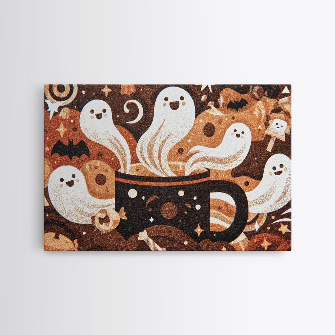 The Marshmallow Ghost Choir, Screenprint Halloween Art, Landscape Wall Art, Framed Canvas Print, Cute Halloween Wall Art