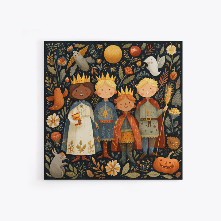 The Costume Parade, Folk Halloween Art, Square Wall Art, Canvas Print, Cute Halloween Wall Art, Halloween Kids Decor