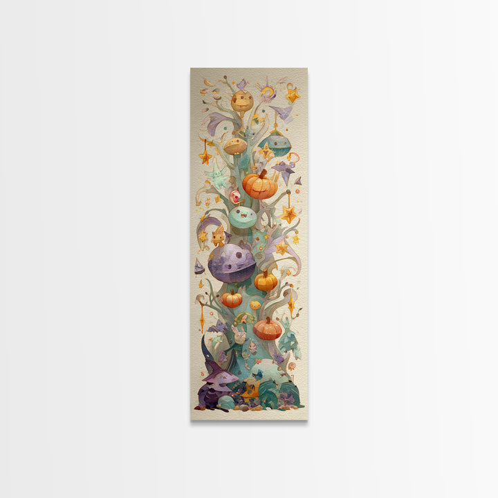 The Children Of The Star Orchard, Watercolor Halloween Art, Tall Narrow Wall Art, Framed Canvas Print, Cute Halloween Wall Art