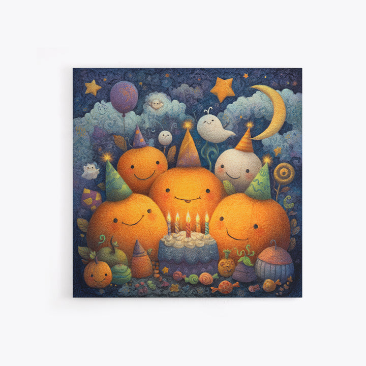 The Great Pumpkin Birthday Party, Pastel Halloween Art, Square Wall Art, Canvas Print, Cute Halloween Wall Art