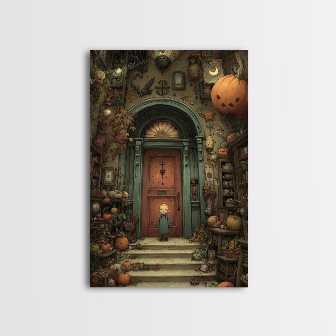 The Thirteenth Door Of Arkham House, Embroidered Halloween Art, Vertical Wall Art, Canvas Print, Cute Halloween Wall Art