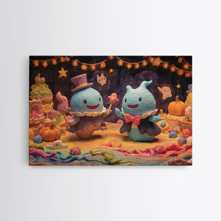 The Ballroom Of Silent Shoggoths, Clay Halloween Art, Landscape Wall Art, Framed Canvas Print, Cute Halloween Wall Art