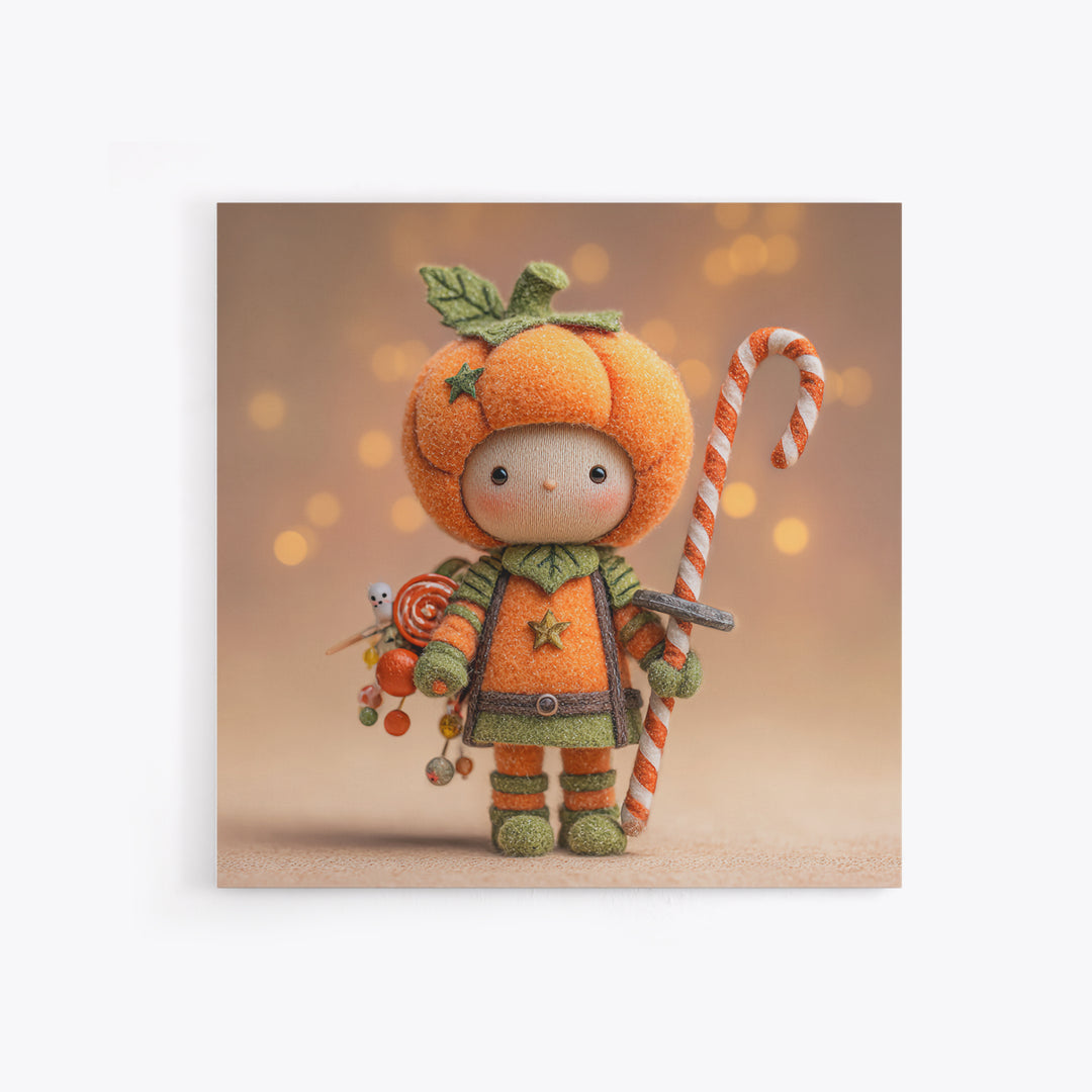 The Pumpkin Knight, Plush Halloween Art, Square Wall Art, Canvas Print, Cute Halloween Wall Art, Halloween Kids Decor, Storybook Decor
