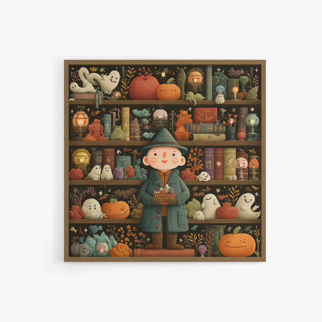 The Archivist Of Dreaming Bones, Embroidered Halloween Art, Square Wall Art, Canvas Print, Cute Halloween Wall Art