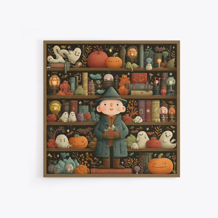 The Archivist Of Dreaming Bones, Embroidered Halloween Art, Square Wall Art, Canvas Print, Cute Halloween Wall Art