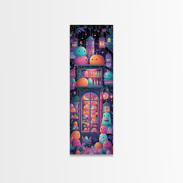 The Donut Vampire Family, Vaporwave Halloween Art, Tall Narrow Wall Art, Framed Canvas Print, Cute Halloween Wall Art