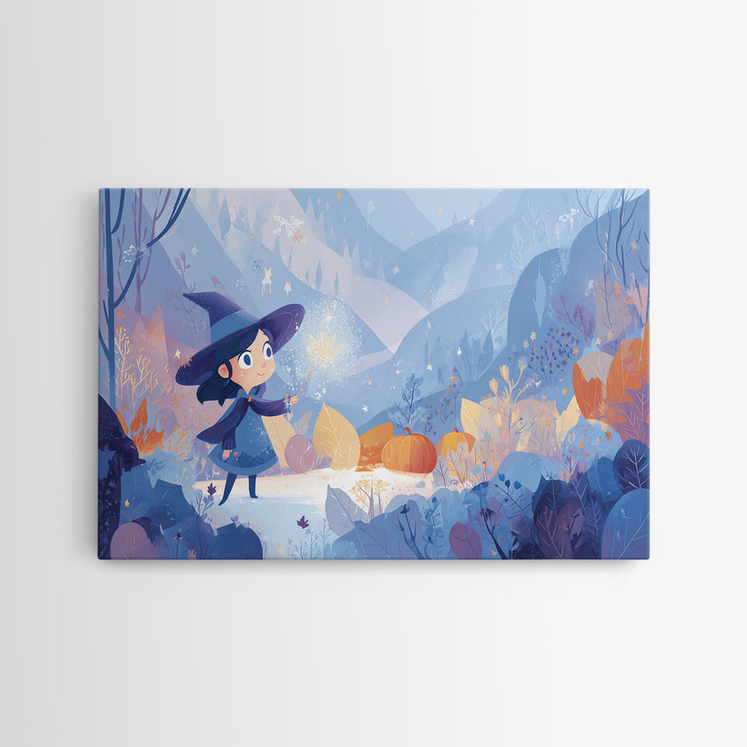 The First Autumn Snowflake, Vector Halloween Art, Landscape Wall Art, Framed Canvas Print, Cute Halloween Wall Art