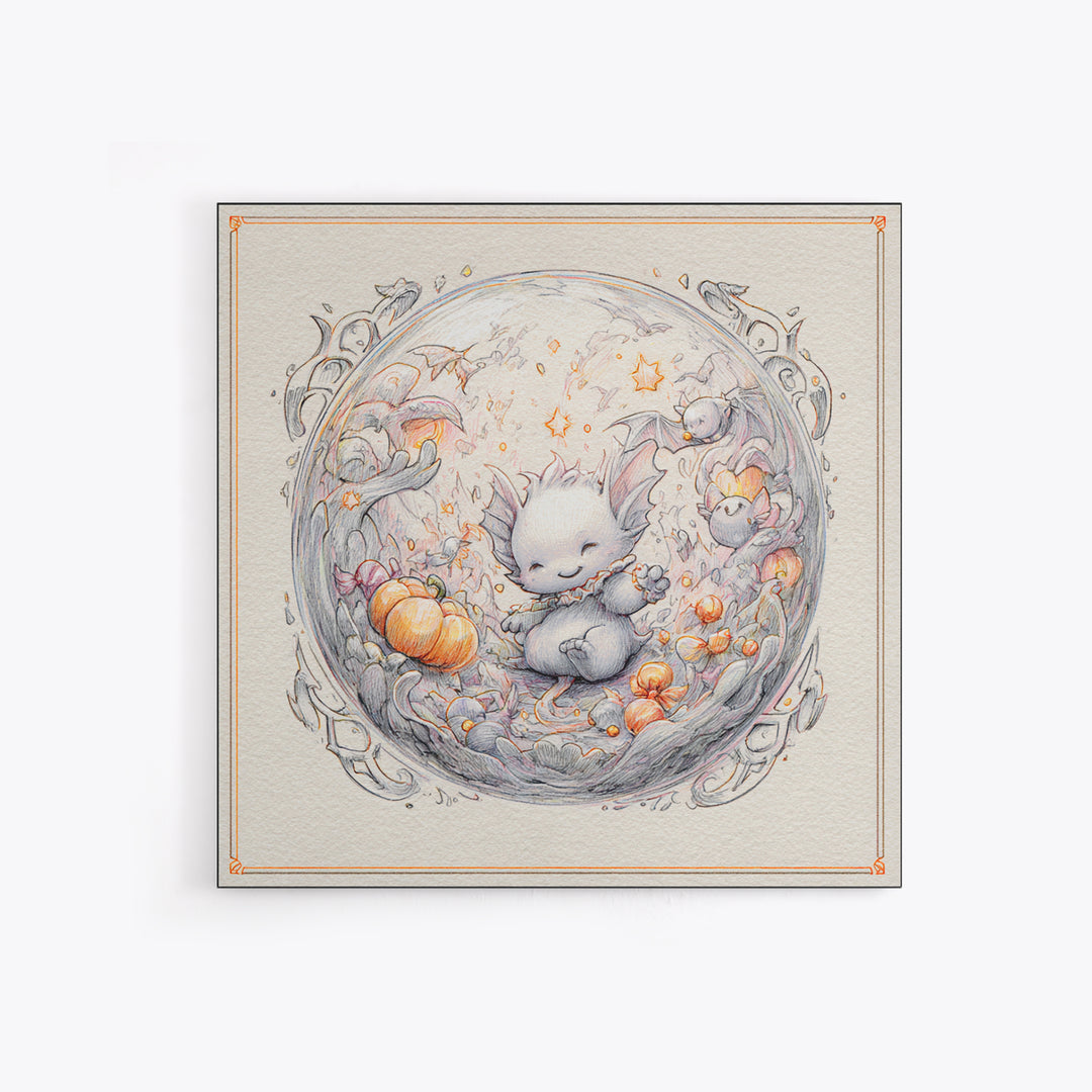 The Oracle Of The Glass Depths, Hand Sketch Halloween Art, Square Wall Art, Canvas Print, Cute Halloween Wall Art