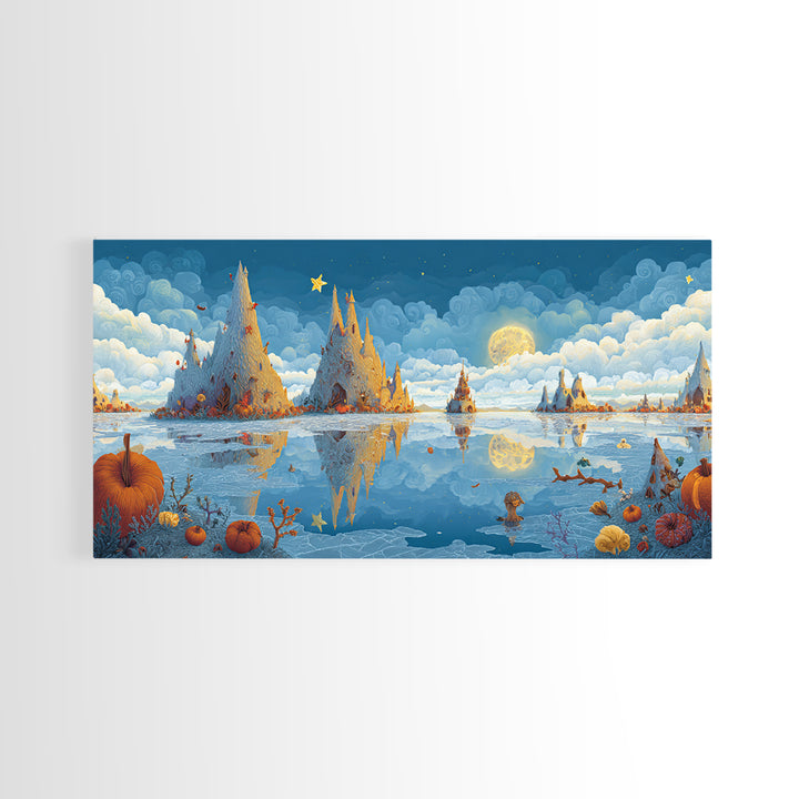 The Frost Beyond Carcosa, Clay Halloween Art, Wide Panoramic Art, Framed Canvas Print, Cute Halloween Wall Art