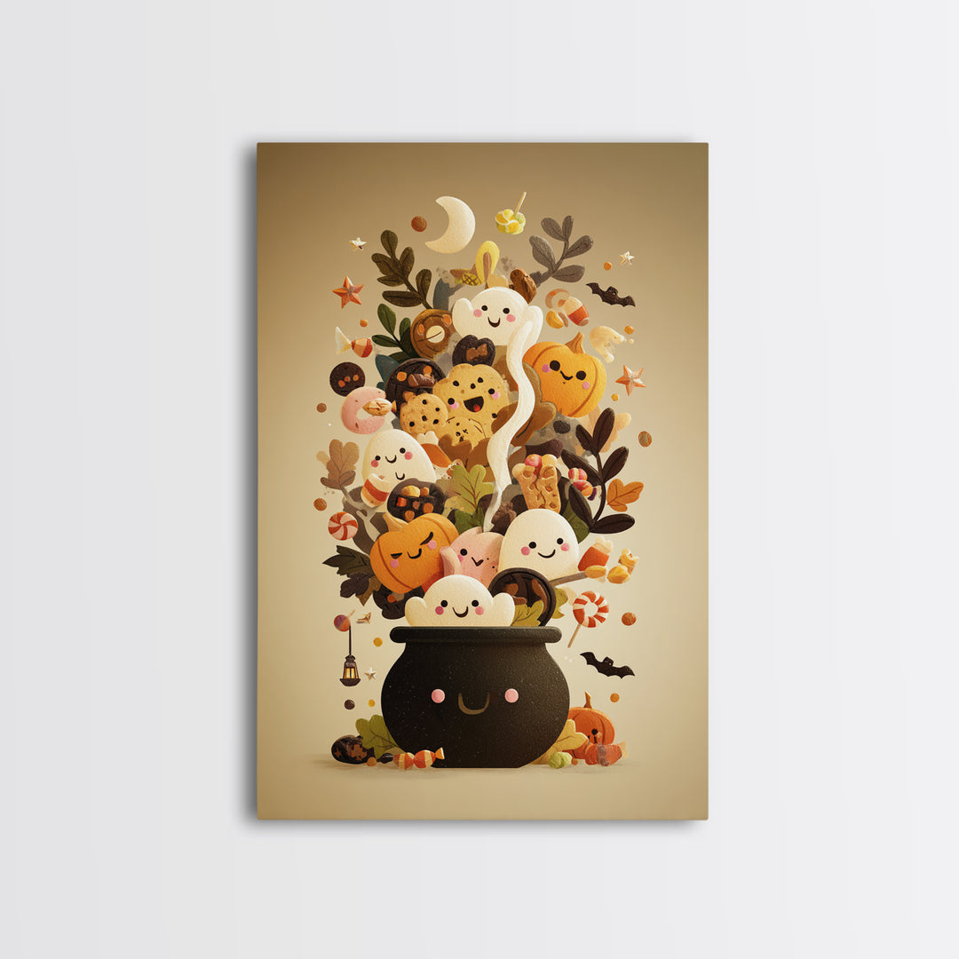 The Cookie Cauldron, Retro Halloween Art, Vertical Wall Art, Canvas Print, Cute Halloween Wall Art, Whimsical Nursery Decor