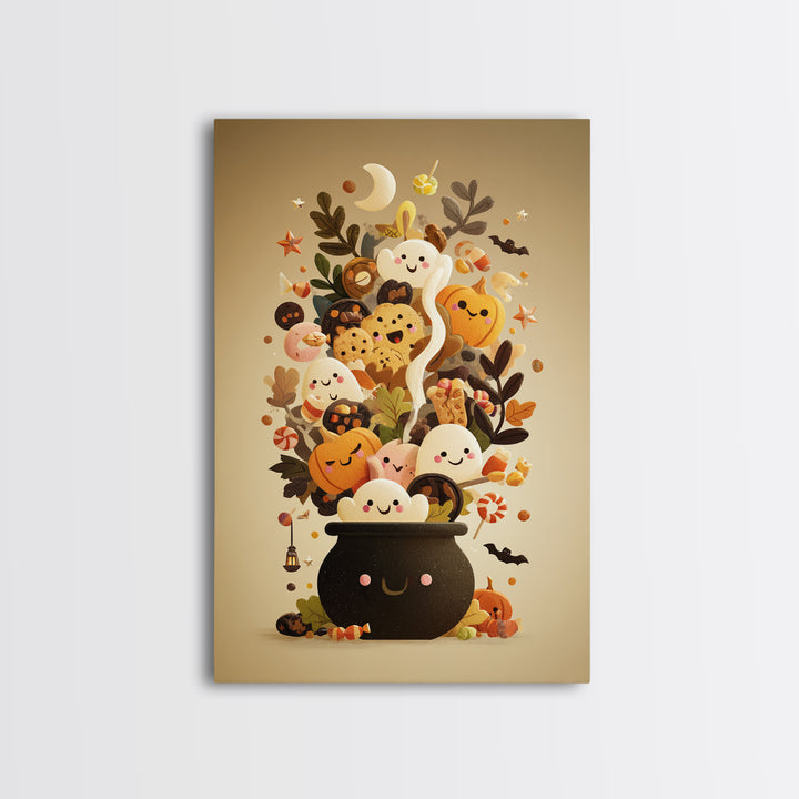 The Cookie Cauldron, Retro Halloween Art, Vertical Wall Art, Canvas Print, Cute Halloween Wall Art, Whimsical Nursery Decor