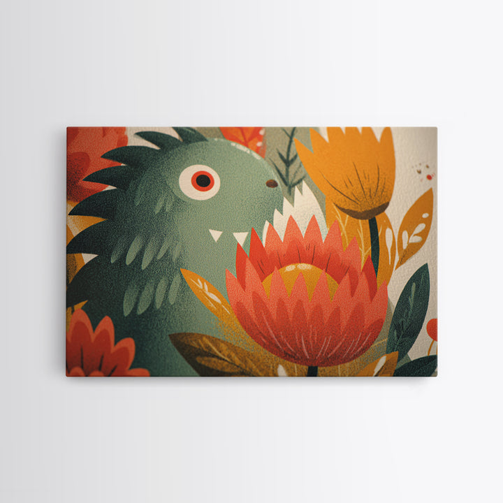 The Monster Flower Shop, Screenprint Halloween Art, Landscape Wall Art, Framed Canvas Print, Cute Halloween Wall Art