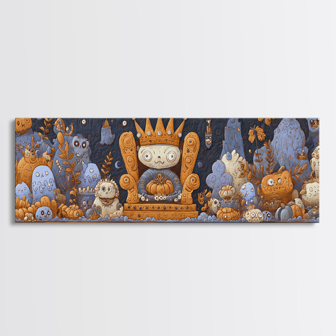 The Watcher In The Coral Throne, Felt Halloween Art, Extra Wide Wall Art, Canvas Print, Cute Halloween Wall Art