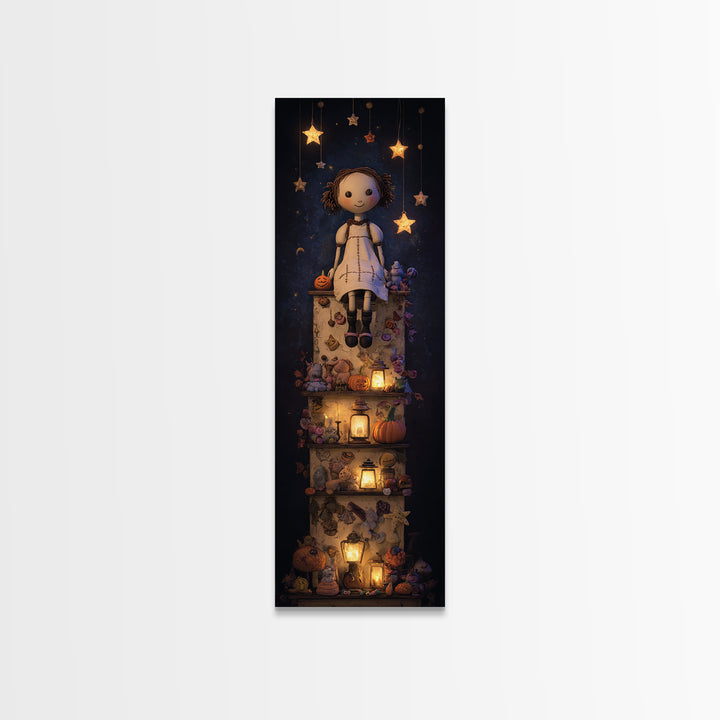 The Doll From Beyond The Void, Clay Halloween Art, Tall Narrow Wall Art, Framed Canvas Print, Cute Halloween Wall Art