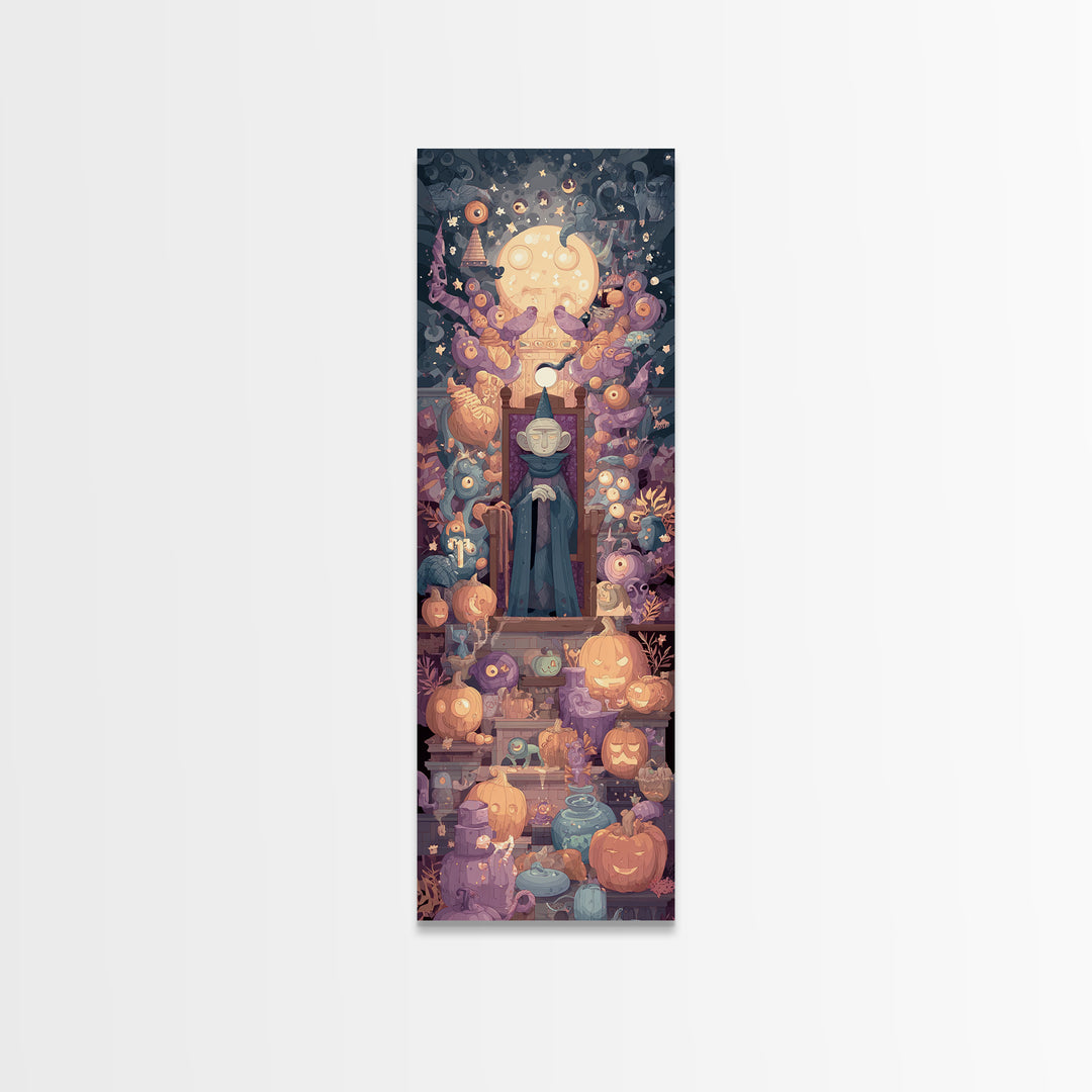 The Dreaming Priest Of The Outer Gate, Vector Halloween Art, Tall Narrow Wall Art, Framed Canvas Print, Cute Halloween Wall Art