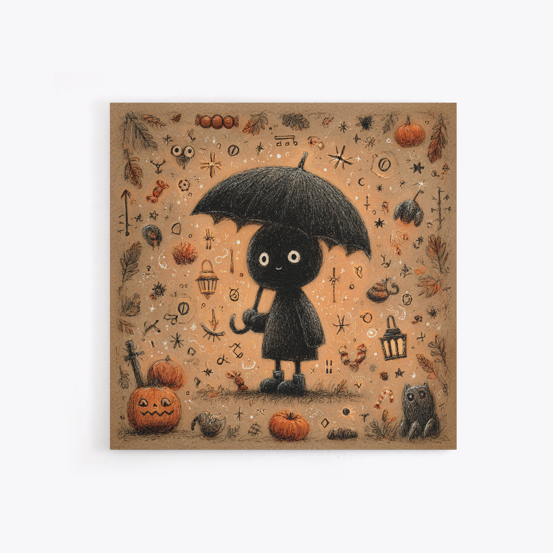 The Umbrella Of The Outer Rain, Hand Sketch Halloween Art, Square Wall Art, Canvas Print, Cute Halloween Wall Art